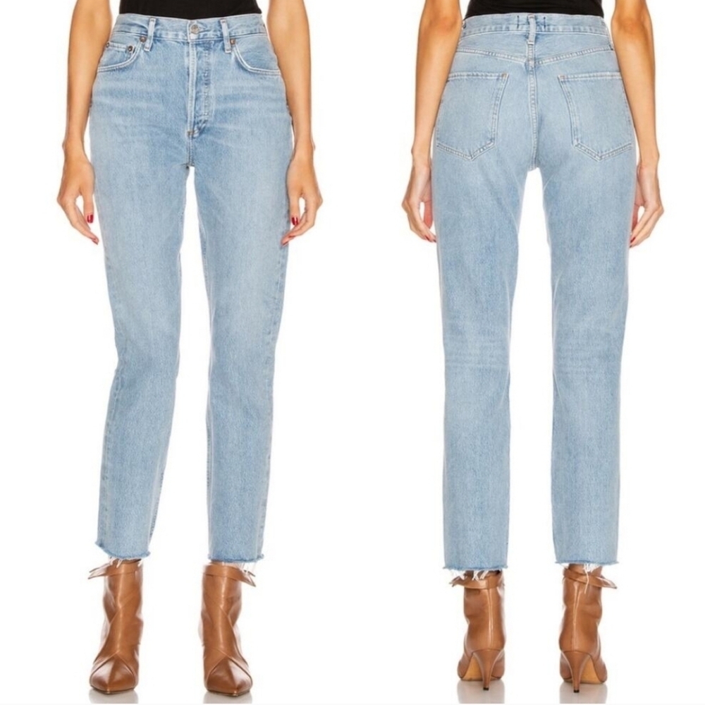 Agolde Remy High Rise Straight Raw Hem Button Fly light Wash Jeans Size 27